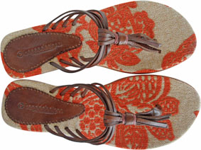 Recycled leather and patterned fabric sandal