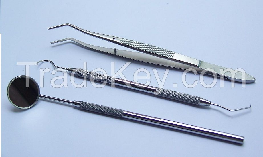 Dental Basic Examine Kit 3pcs Probe, Tweezers & Mouth Mirror Dental Surgical Instrument