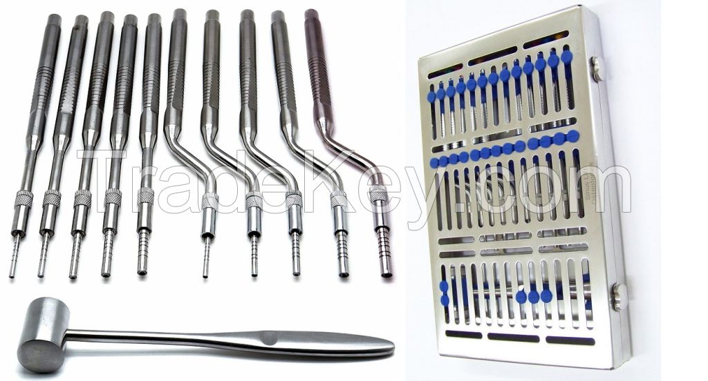 Dental 11pcs Osteotome Curved and Straight Set Dental Surgical Instrument