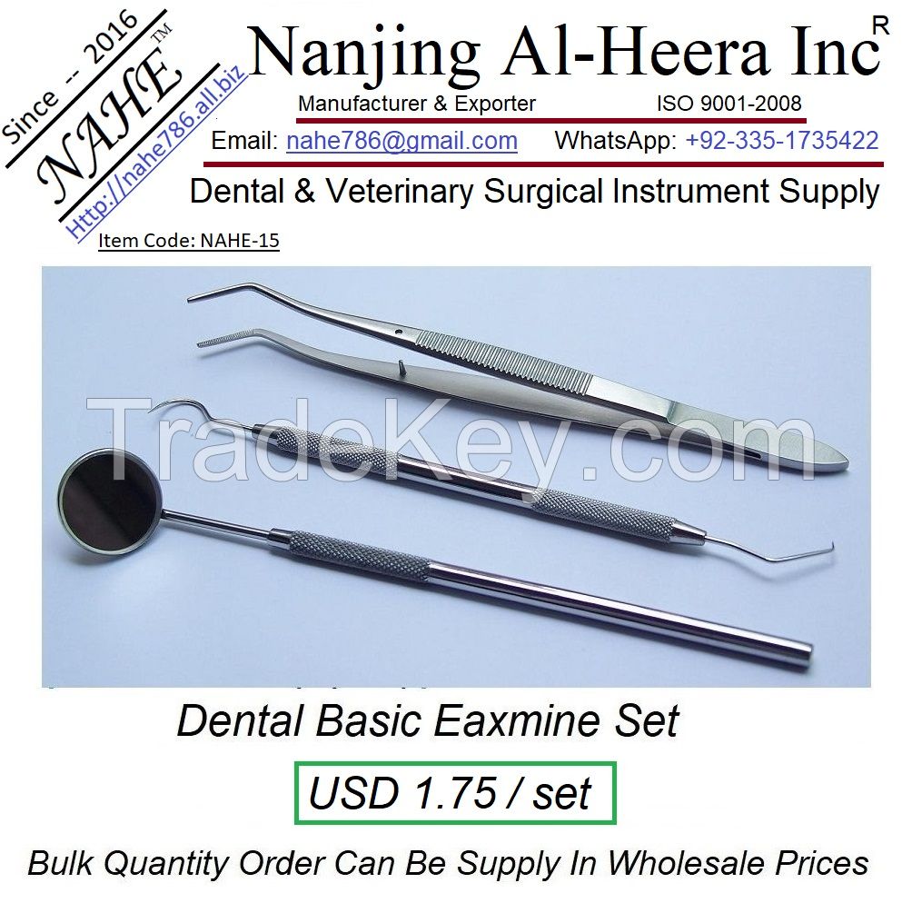 Dental Basic Examine Kit 3pcs Probe, Tweezers &amp; Mouth Mirror Dental Surgical Instrument