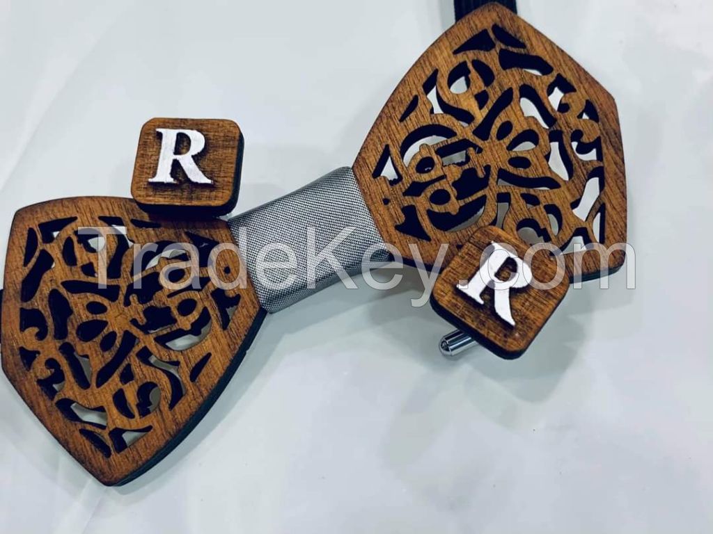 Wood Made Men Women Bow Ties Cufflinks For Weddings And Staff