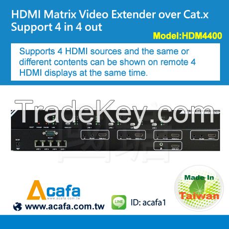 4X4 HDMI Matrix Switch Extender over IP with RS-232 Audio
