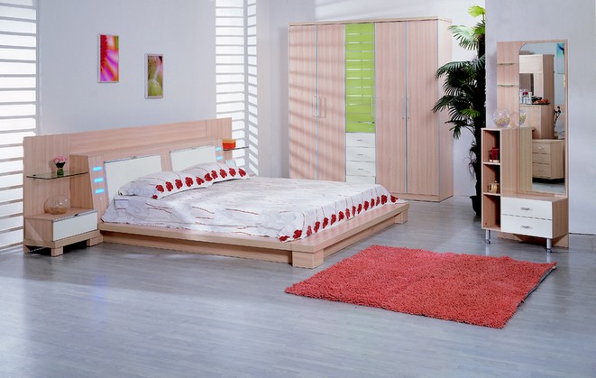 wood bed, night stand, wardrobe, dresser(5808#)