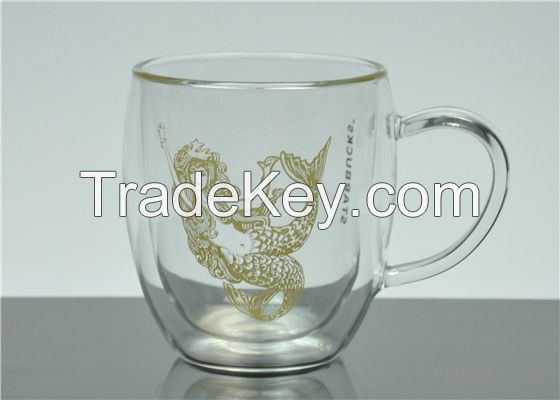 Handmade Borosilicate glass double wall coffee cup with holer