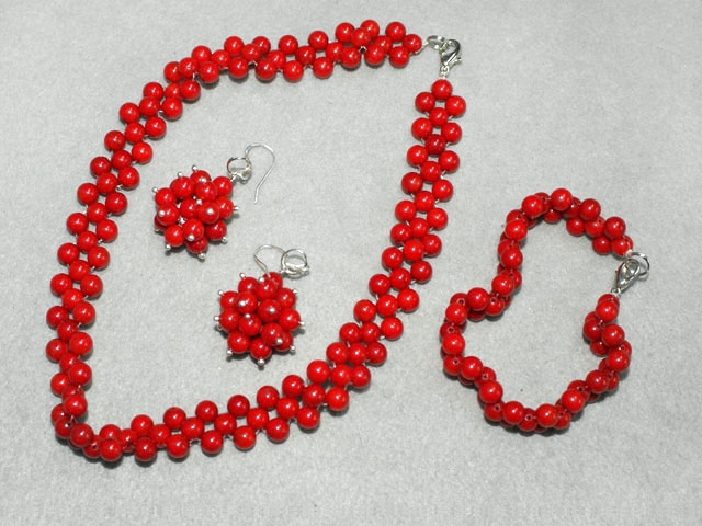 red coral necklace bracelet and earrings set
