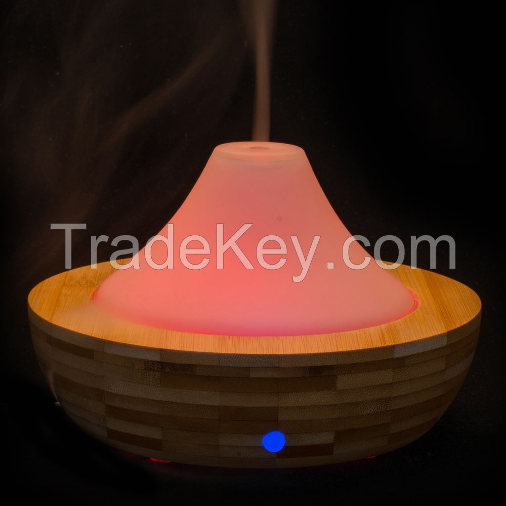 Moutaintop Essential Aromatherapy Diffuser Ultrasonic Humidifier Nebulizer Essential Oil Diffuser Glass Cover & Bamboo Bottom