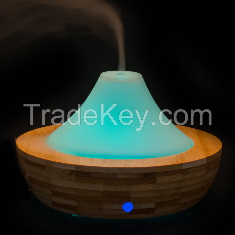 Moutaintop Essential Aromatherapy Diffuser Ultrasonic Humidifier Nebulizer Essential Oil Diffuser Glass Cover & Bamboo Bottom