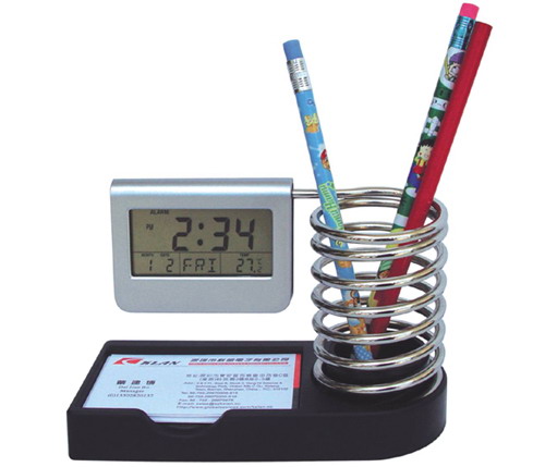 LCD clock with namecard & stationery holder