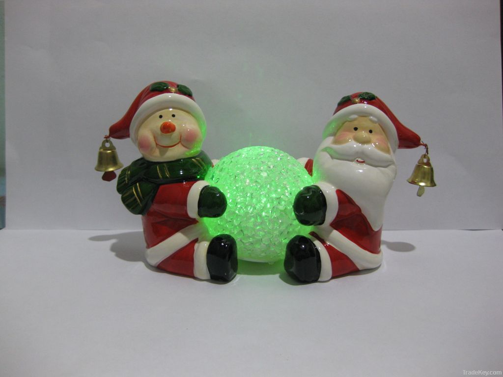 X'mas Santa and snowman with ball, RGB(include), ceramic, pottery