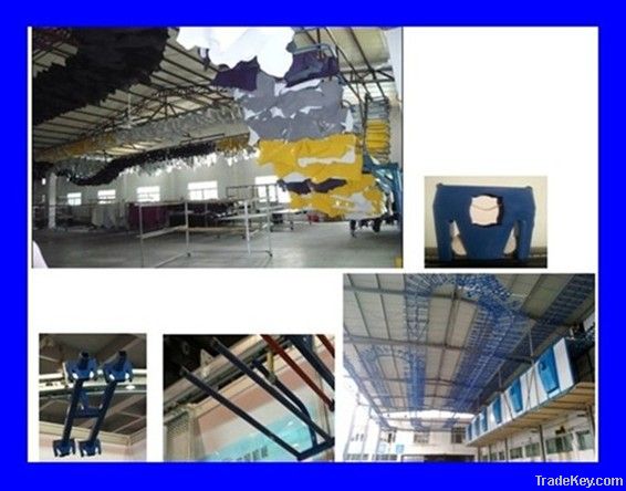 over head air dry hooking hangers tunnel conveyor tannery machine
