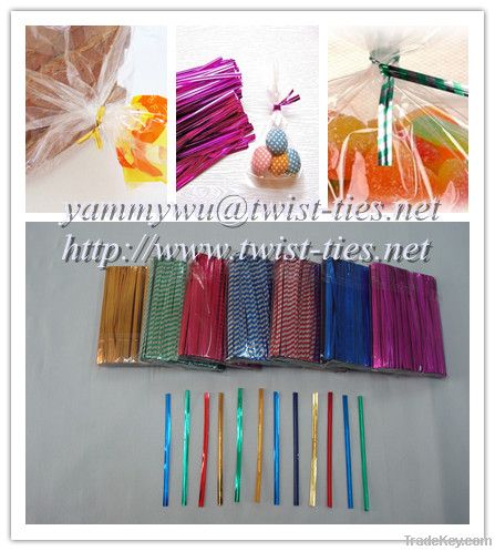 PET metallic gift/candy/bread bag closure/twist ties