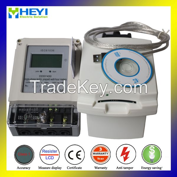 Single phase prepaid digital electric kwh meter with card reader  free software SMT type 