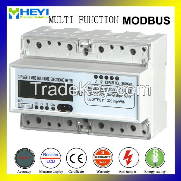 Three  phase din rail electrical energy meter  7 pole LCD display modbus/rs485  10/50A 3*230/400V  for electric power system