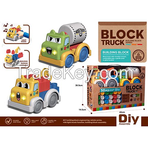 Wokaiblocks 2pcs Light Music Kid's for BIO PLASTIC Building Block Engineering Vehicles Blocks 50pcs Kid Toy DIY Sex