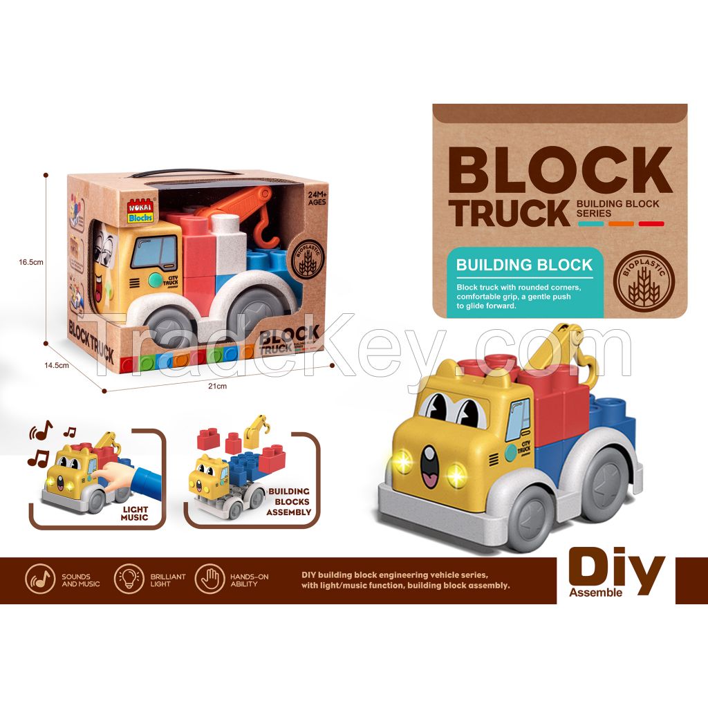 Wokaiblocks BIO PLASTIC Light Music Kid's for Building Blocks Engineering Vehicle DIY Assembly Toys