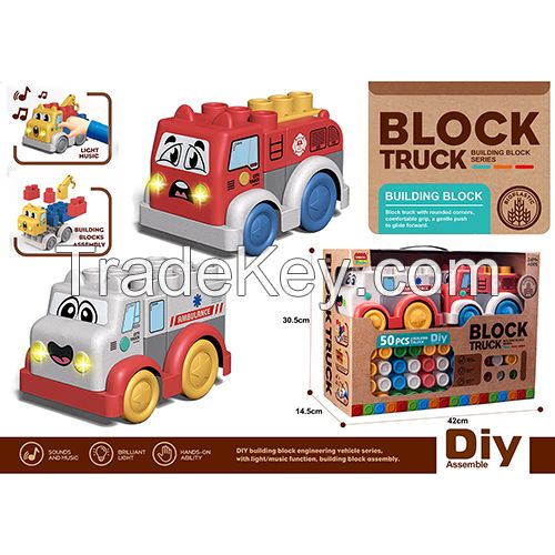 Wokaiblocks 2pcs Light Music Kid's for BIO PLASTIC Building Block Engineering Vehicles Blocks 50pcs Kid Toy DIY Sex