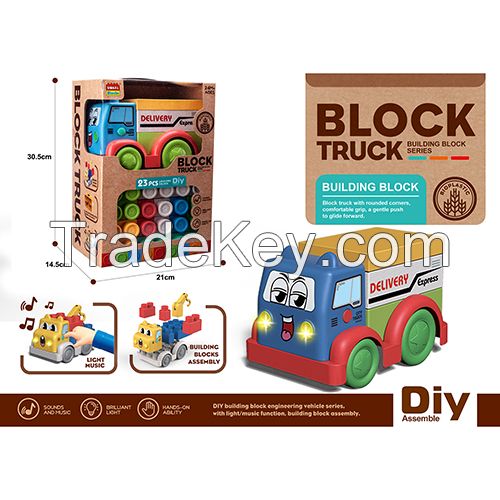 Wokaiblocks Educational Baby Toys Light Music Straw Material Engineering Vehicle Building Block Kids