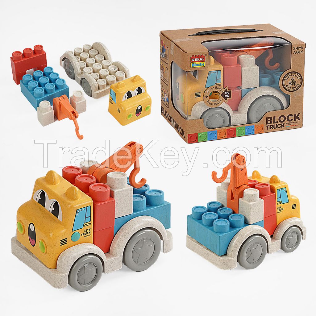 Wokaiblocks Light Music Straw Material Building Blocks Engineering Vehicle DIY Assembly Toys