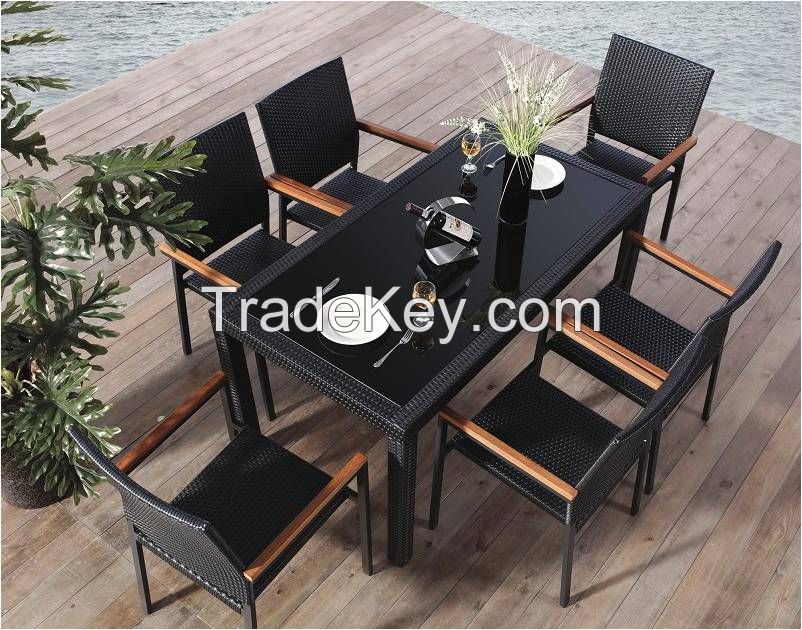 Low Price Black rattan Restaurant dining table and chair set  C770