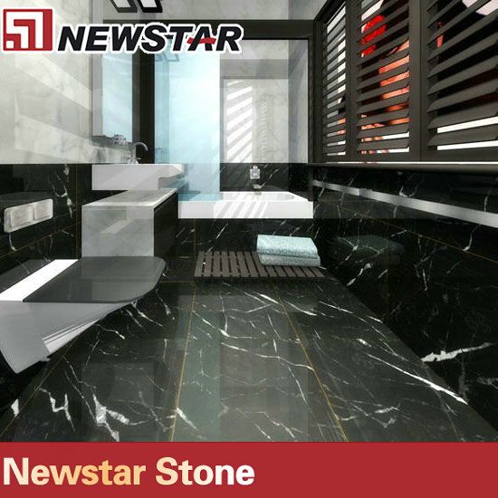 polished nero marqiua black marble tile for floor