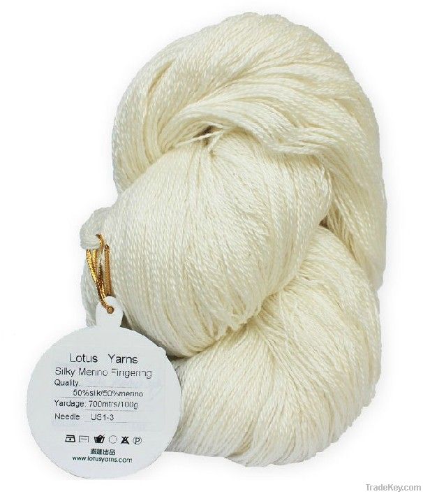 silky merino fingering undyed yarn , knitting yarn