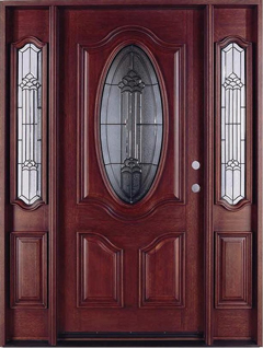 Deluxe Oval Mahogany Solid 36" Entry Door with 2 Sidelites Unit