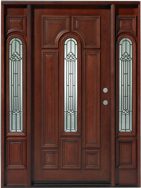 Center Arch Mahogany 36" Entry Door with 2 Sidelites Unit