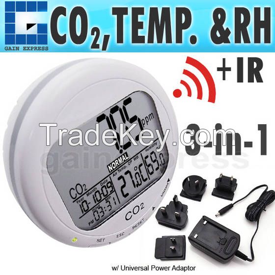 Portable Digital 3-in1 Round Desktop Indoor Air Quality Temperature Humidity RH Carbon Dioxide CO2 Monitor Meter Clock 0~2000ppm