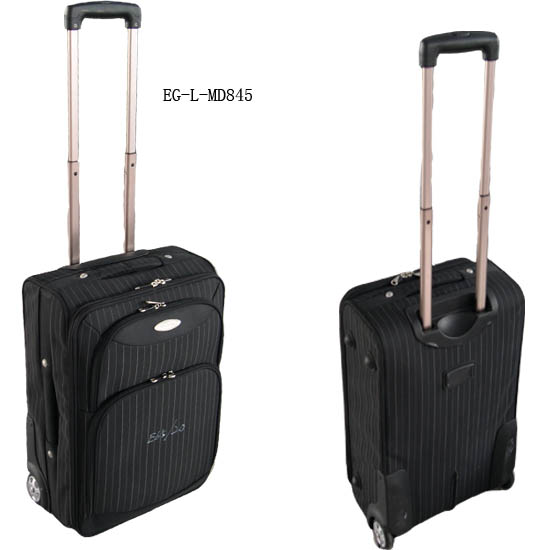 black luggage with stripe of white