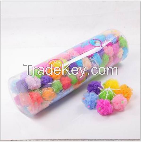 Bath flowerwith colorful sponge, mixed colors, pack by bottle