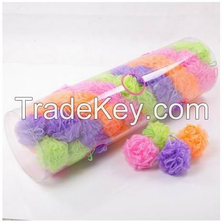 Bath flowerwith colorful sponge, mixed colors, pack by bottle