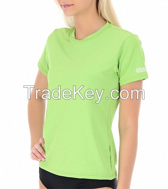 Unisex Basic Green loose crew neck nylon lycra T-shirt