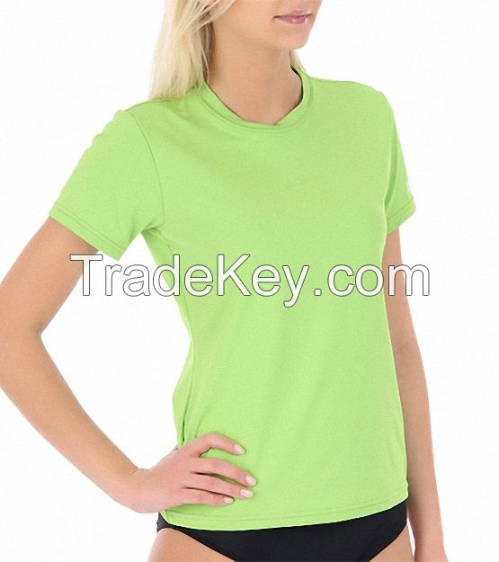 Unisex Basic Green loose crew neck nylon lycra T-shirt