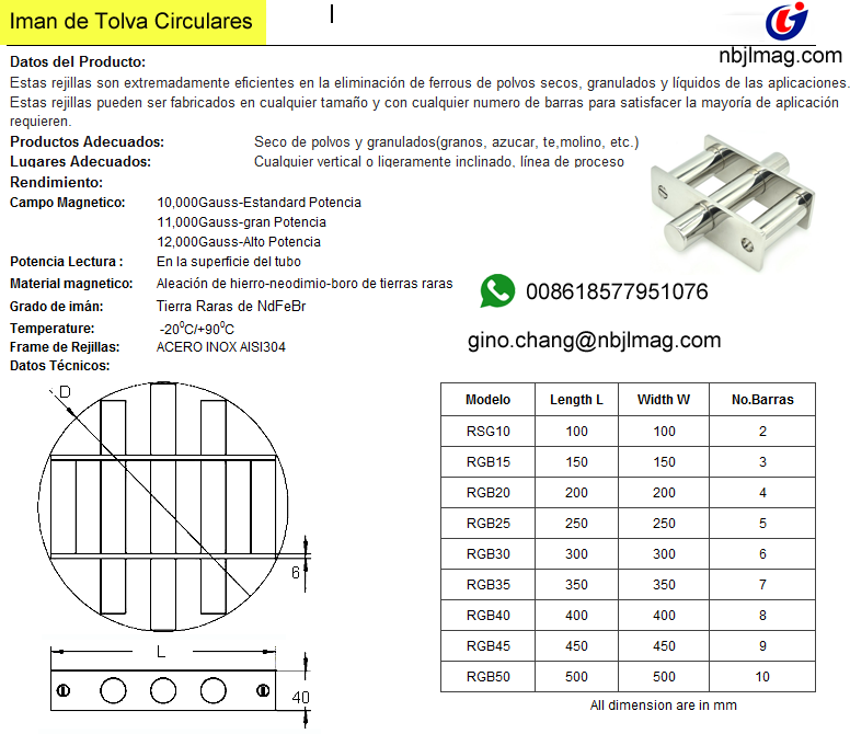 grate magnet with defelctor(iman de tolva neodimio) 10.000gs