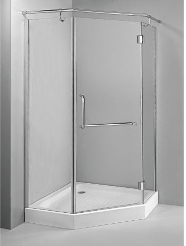 Diamond shape shower enclosure with pivot flat open door
