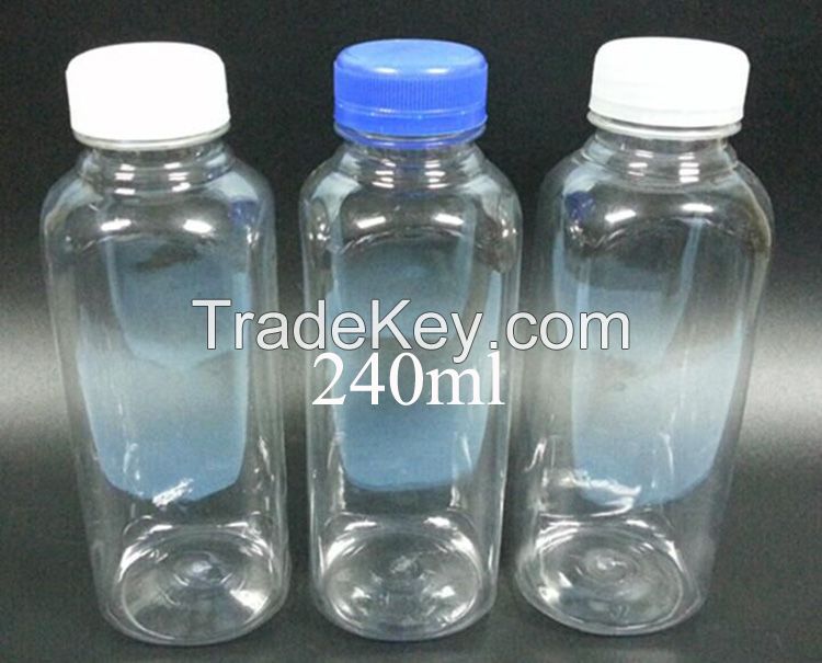Food grade pet plastic round juice bottle plastic water bottles 240ml 360ml PET juice bottle