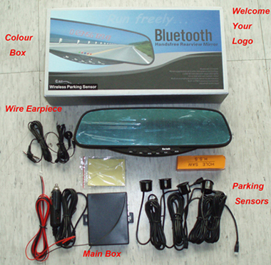 Car Bluetooth Rearview Handsfree Mirror with Parking Sensor (BT628C4)