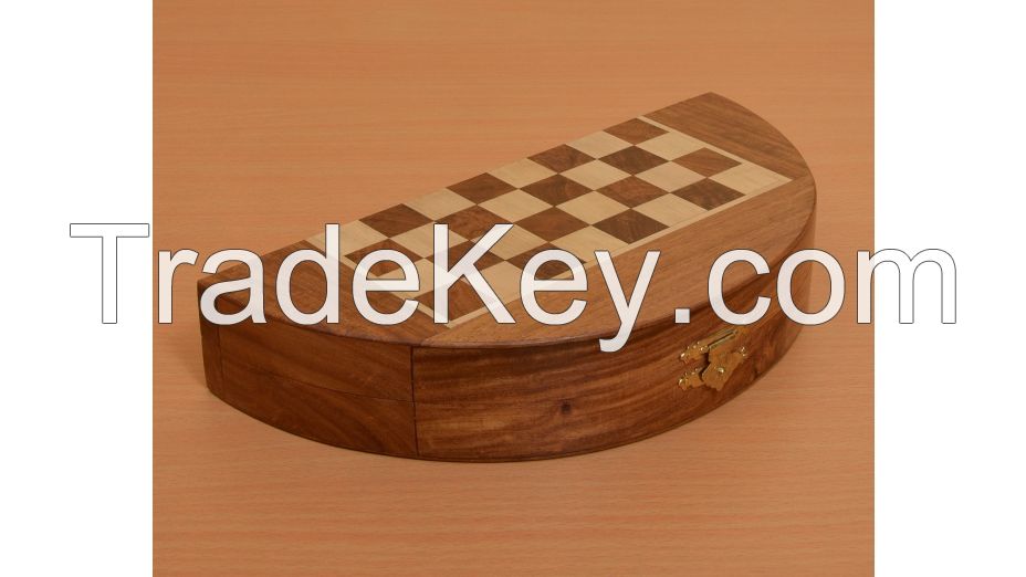 Travel Series Folding Magnetic Round Shape Chess Set In Sheesham-M0007