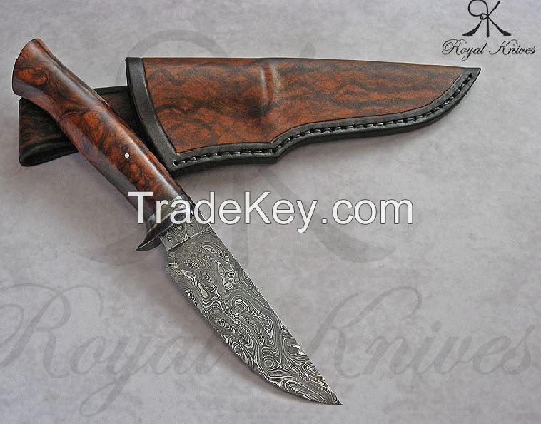 CUSTOM 100% HAND MADE DAMASCUS STEEL KNIFE WITH DESERT IRONWOOD BURL HANDEL