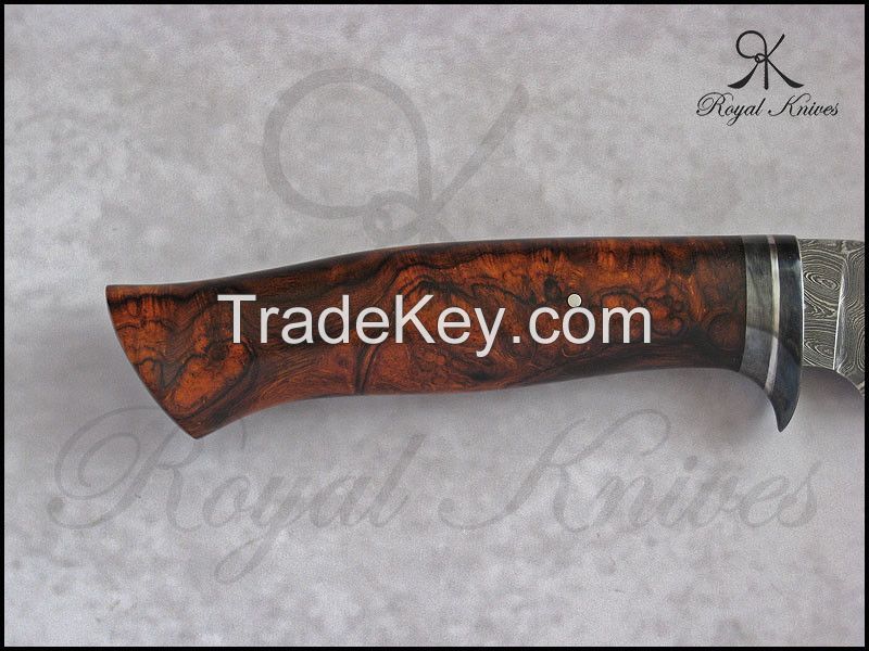 CUSTOM 100% HAND MADE DAMASCUS STEEL KNIFE WITH DESERT IRONWOOD BURL HANDEL