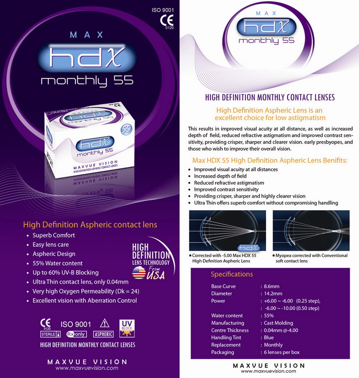 High Definition Contact Lens Max HDX 55