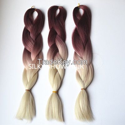folded length 24 inch extra long ombre kanekalon jumbo braid synthetic hair