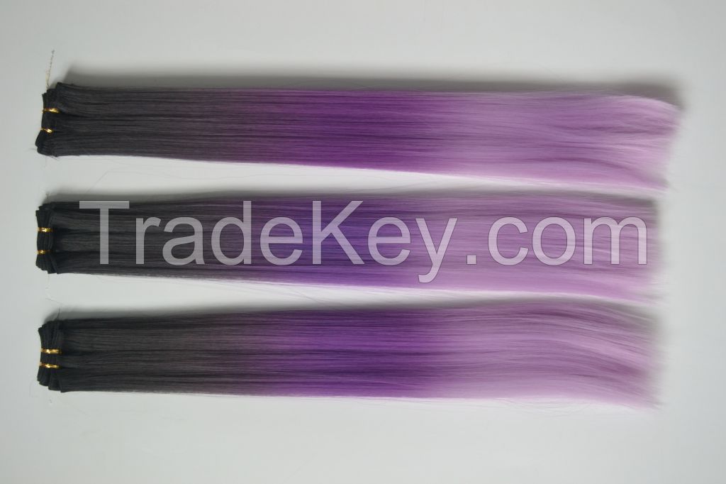 2015 popular ombro synthetic hair weft three tone color synthetic hair weft