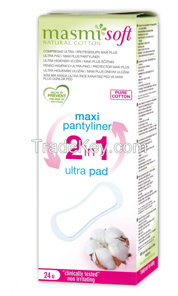 Natural Cotton 2 In 1 Maxi Plus / Ultra Day Sanitary Pads Soft