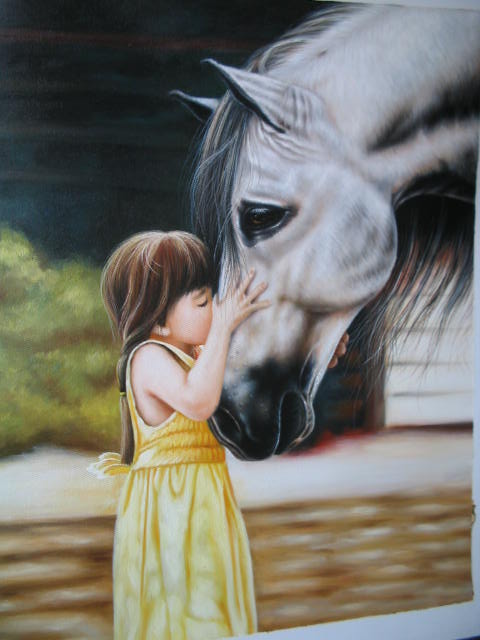 Cute girl kiss horse By Geya Art Oil Painting Studio, China