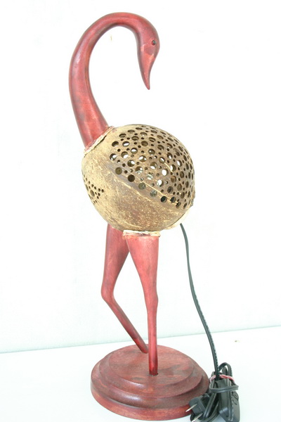 Coconut shell lamp - flamingo