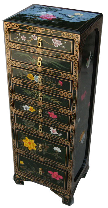lacquer jewelry cabinet, oriental jewelry cabinet