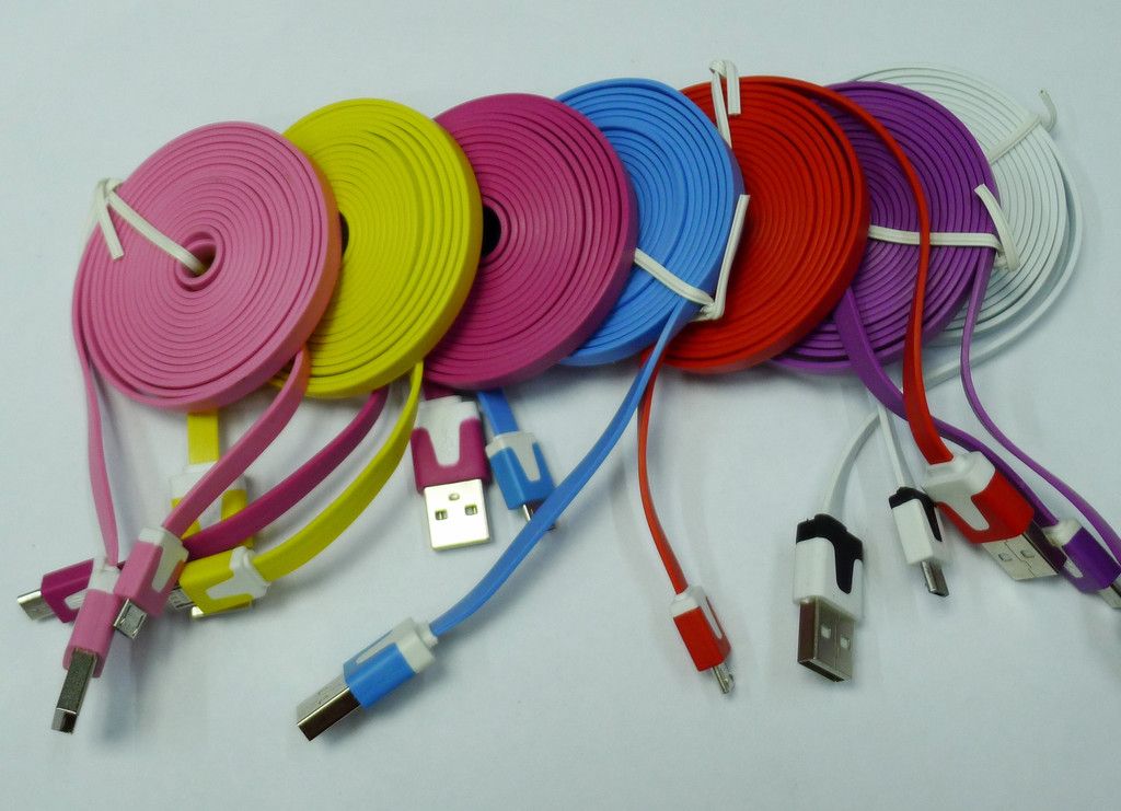  Colorful Flat USB Charge Cable DATA Sync cable for iPhone and Android OS Mobile Phones
