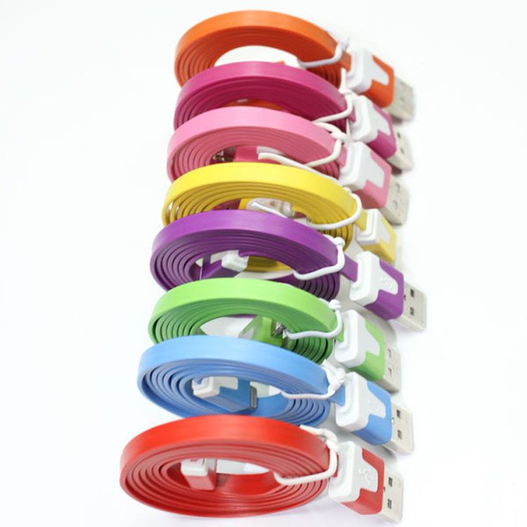  Colorful Flat USB Charge Cable DATA Sync cable for iPhone and Android OS Mobile Phones