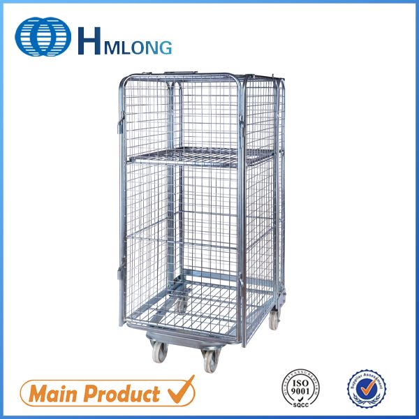 Rolling metal laundry cage cart with 4 wheels